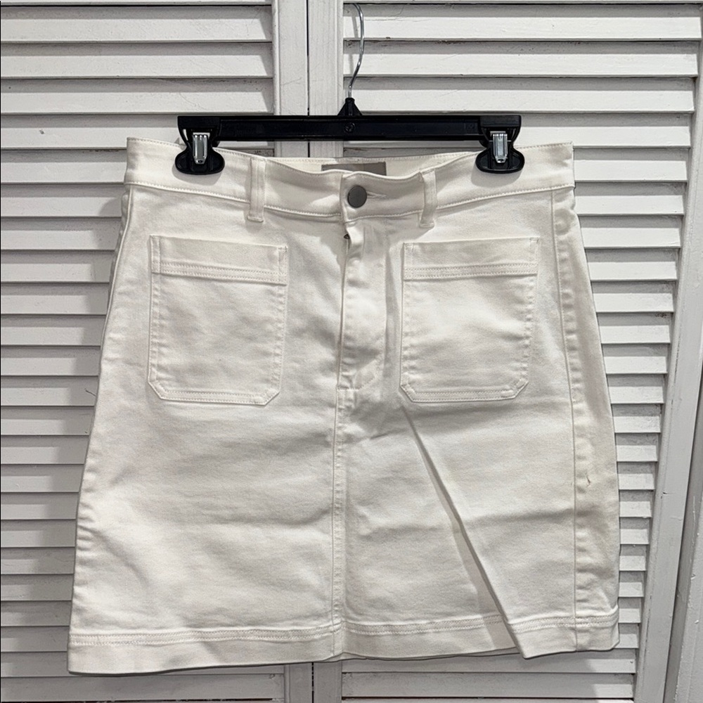 Everlane White Denim Front-Pocket A-Line Skirt